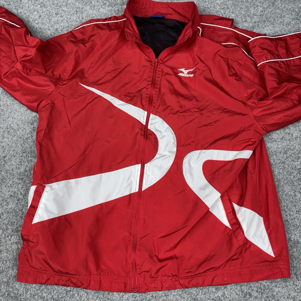 Mizuno Windbreaker Jacket Mens XL Full Zip Athletic Track Running Red White Gym - Picture 5 of 13
